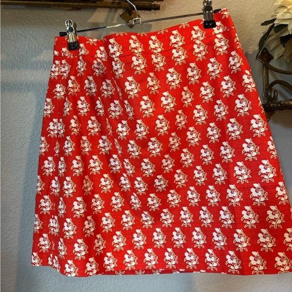 J. Crew Red Orange Floral Patterned Skirt - Picture 1 of 4